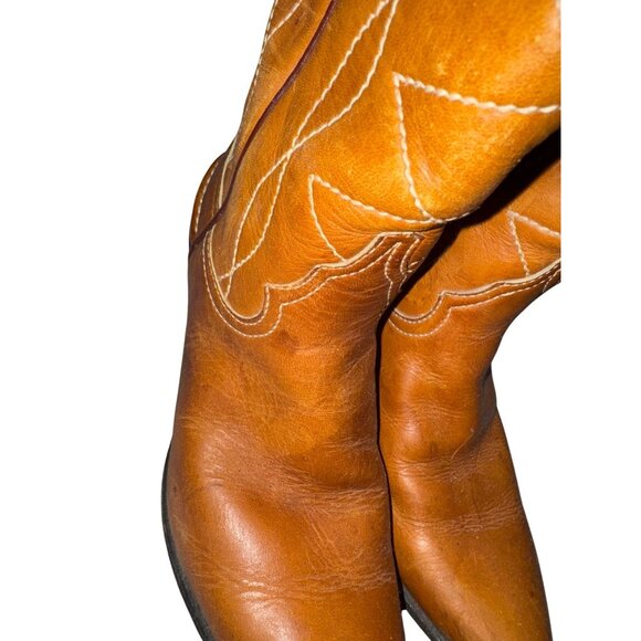 Justin Womens Western Leather Cowboy Boots Size 5.5 B Brown 12" Top To Bottom - Picture 4 of 16